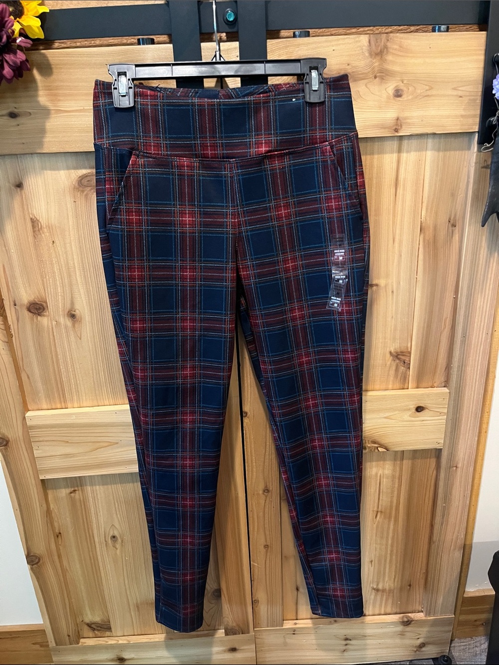 SO Navy and Red Plaid Skinny Pants
